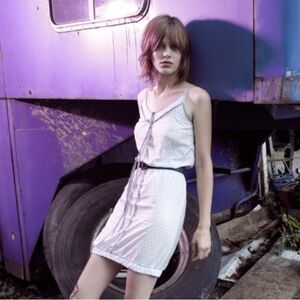 Eve Gravel Jude Silk Blend Heart Pattern Spaghetti Strap Mini Dress Tunic Size L